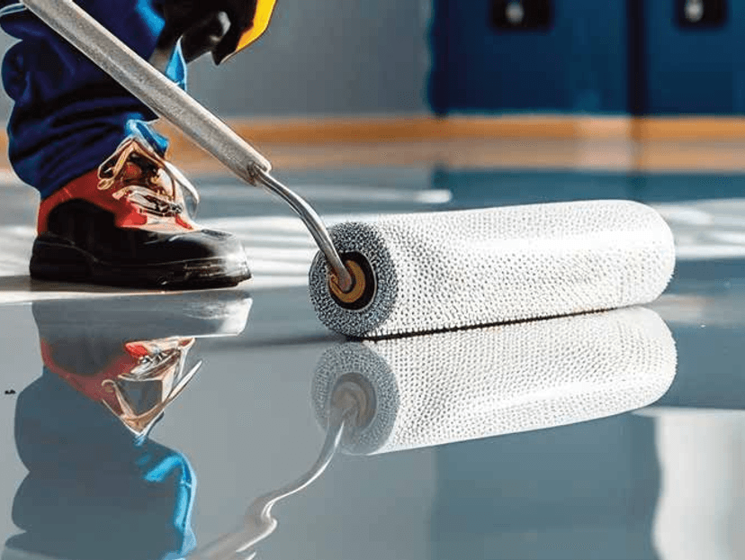 applying base coat epoxy with roller